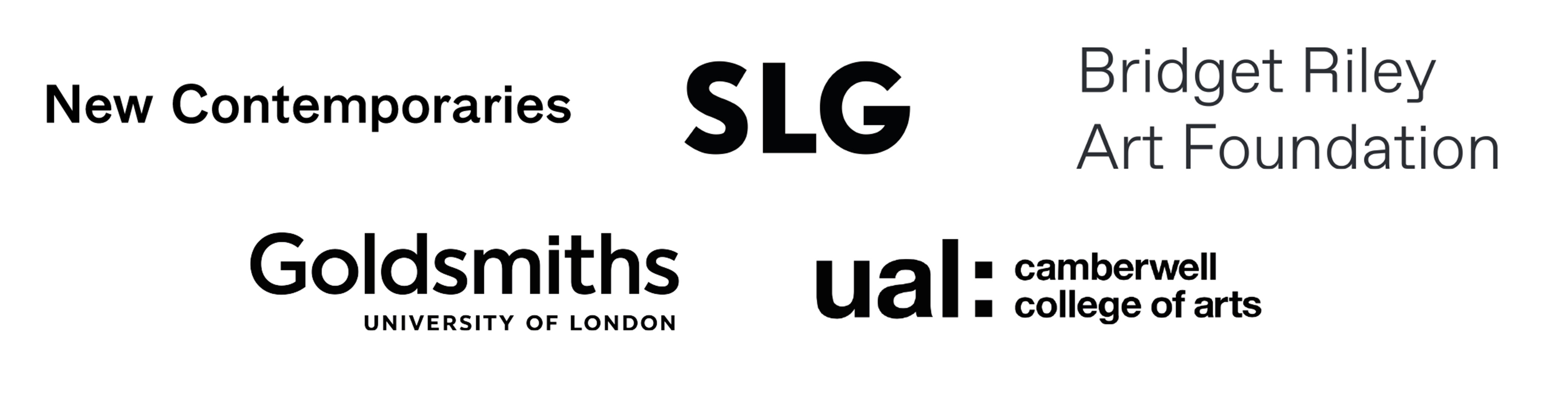 New Contemporaries, SLG, Bridget Riley Art Foundation, Goldsmiths, UAL logos