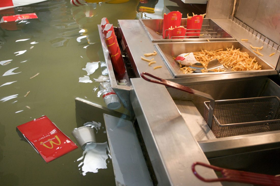 <p>Still from Superflex’s <em>Flooded McDonald’s</em>. Courtesy the artists.</p>