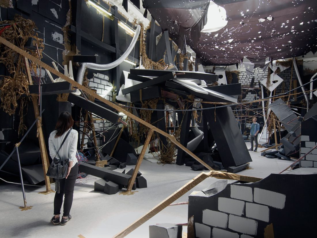 <p>Installation view of Thomas Hirschhorn’s<em> In-Between</em>, 2015. Courtesy Thomas Hirschhorn. Photo: Andy Keate.</p>
