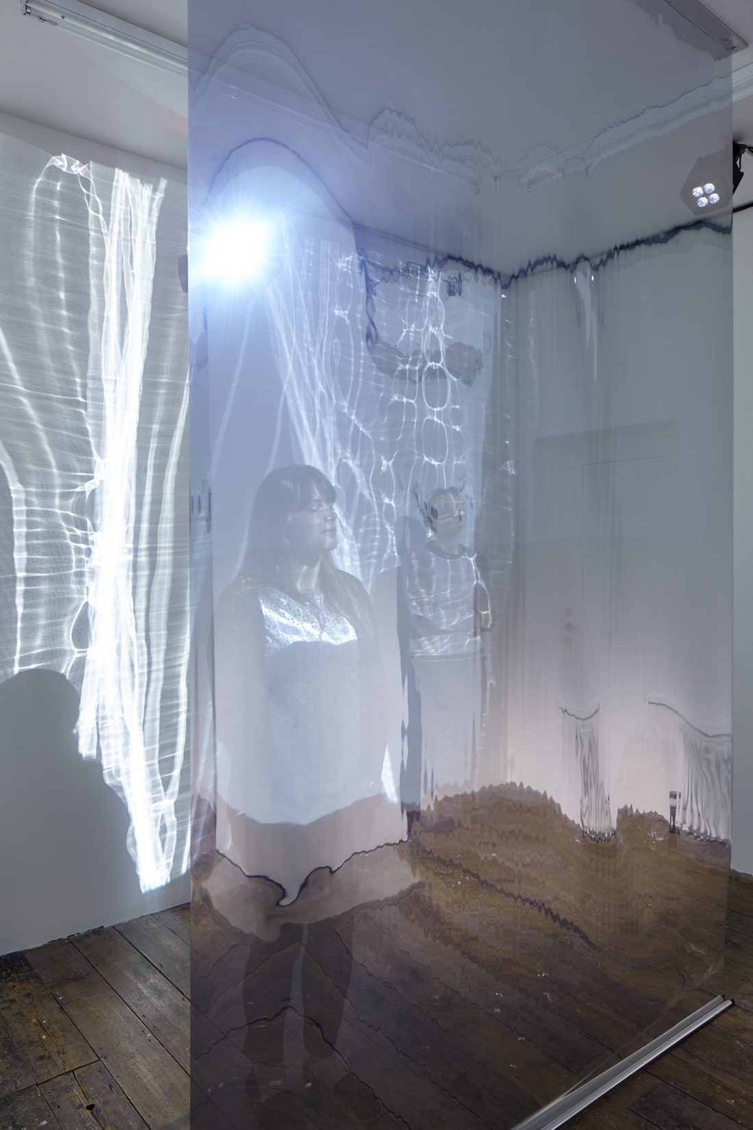<p>Person experiencing Sally Golding’s exhibition <em>Your Double My Double Our Ghost</em> in the First Floor Galleries, 2016. Photo: Andy Stagg</p>