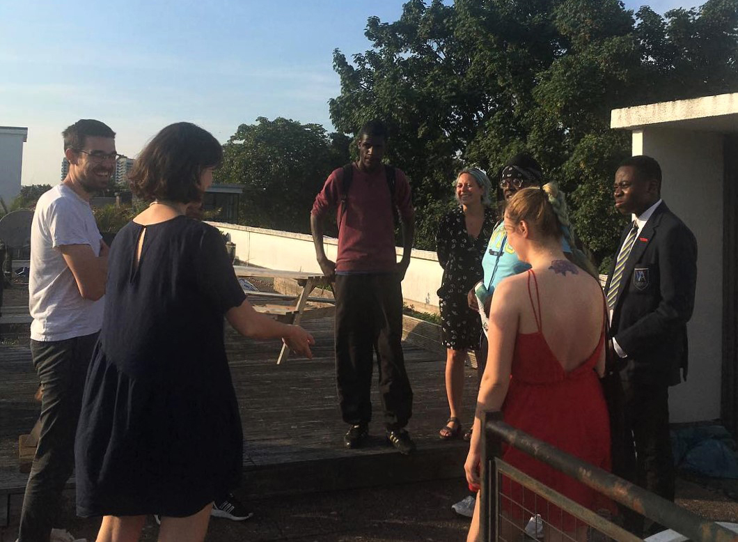 <p>Art Assassins on the roof of the Pioneer Health Centre, June 2017. Photo: Shepherd Manyika.</p>