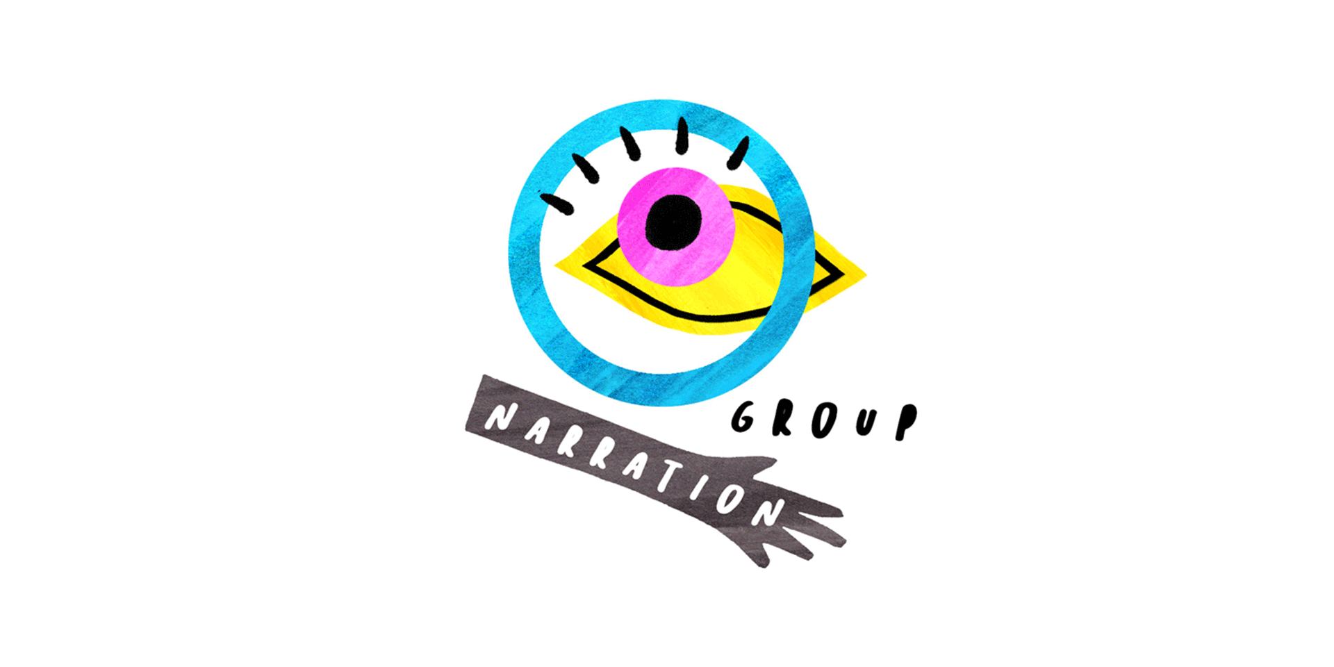 Narration Group. Logo including a circle, an eye and a hand