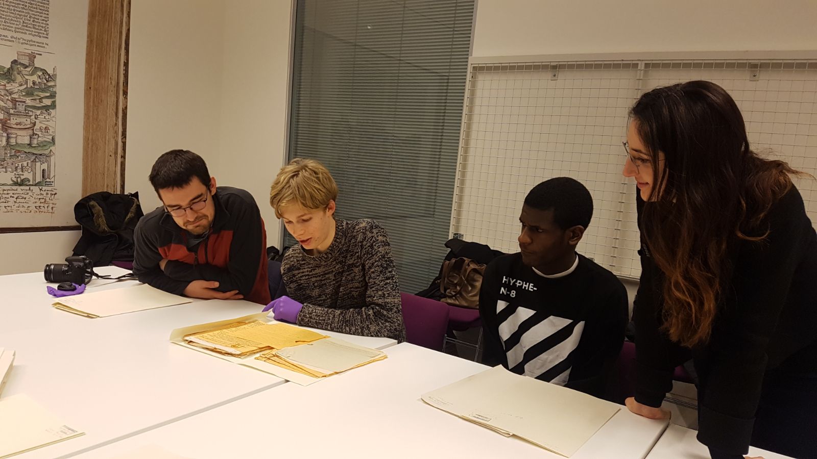 Art Assassins visiting the Peckham Experiment archive at the Wellcome Library with historian-in-residence Giulia Smith, January 2018.