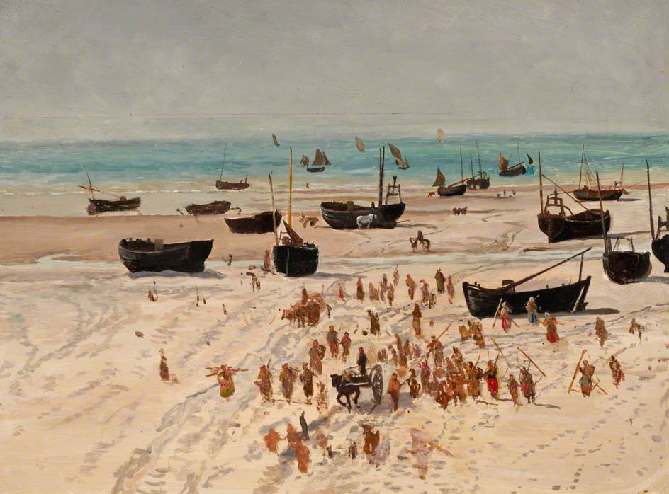 <p>William Morrison Wyllie (c.1820–1895), <em>Fishing Smacks on Beach</em>, London Borough of Southwark Art Collection/South London Gallery Collection</p>
