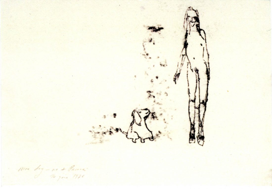 <p>Tracey Emin, <em>Nice Dog – Me and Prince</em>, 1976 (1994), monoprint</p>
