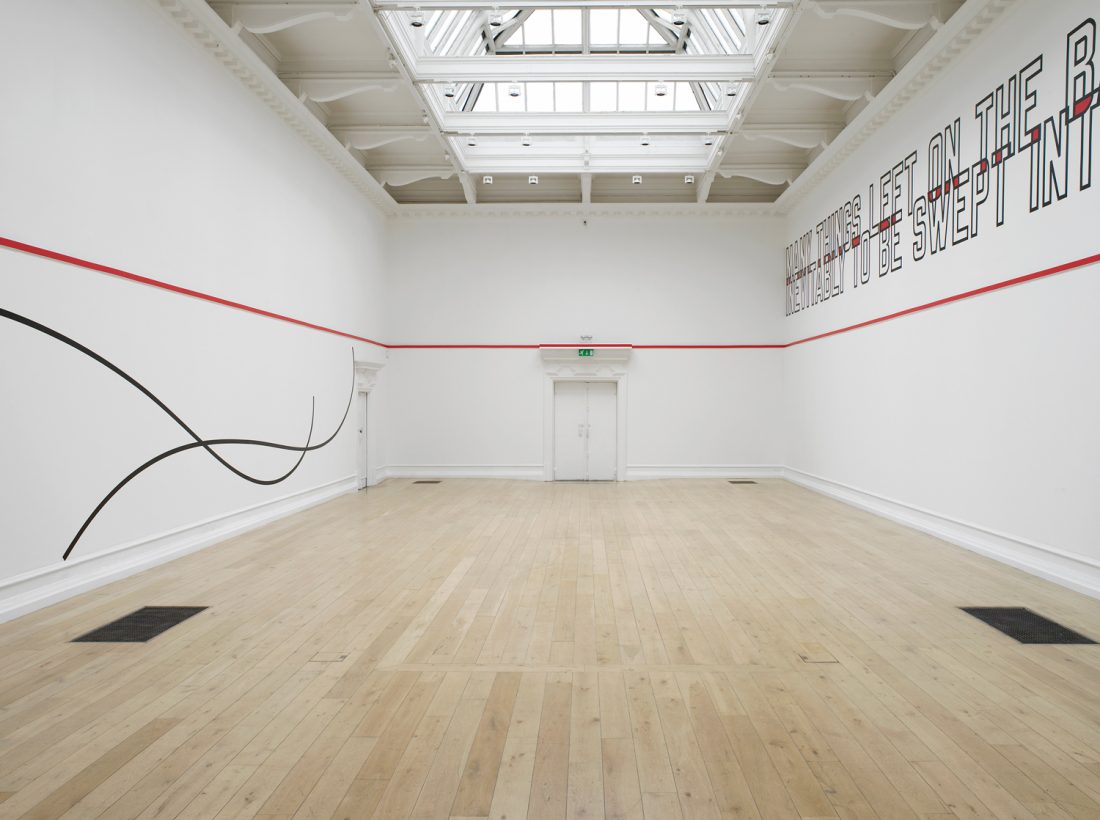 <p>Installation view of Lawrence Weiner&#8217;s ALL IN DUE COURSE, 2014. Courtesy of Lawrence Weiner (c) ARS, NY and DACS, London 2014. Photo: Andy Keate.</p>

