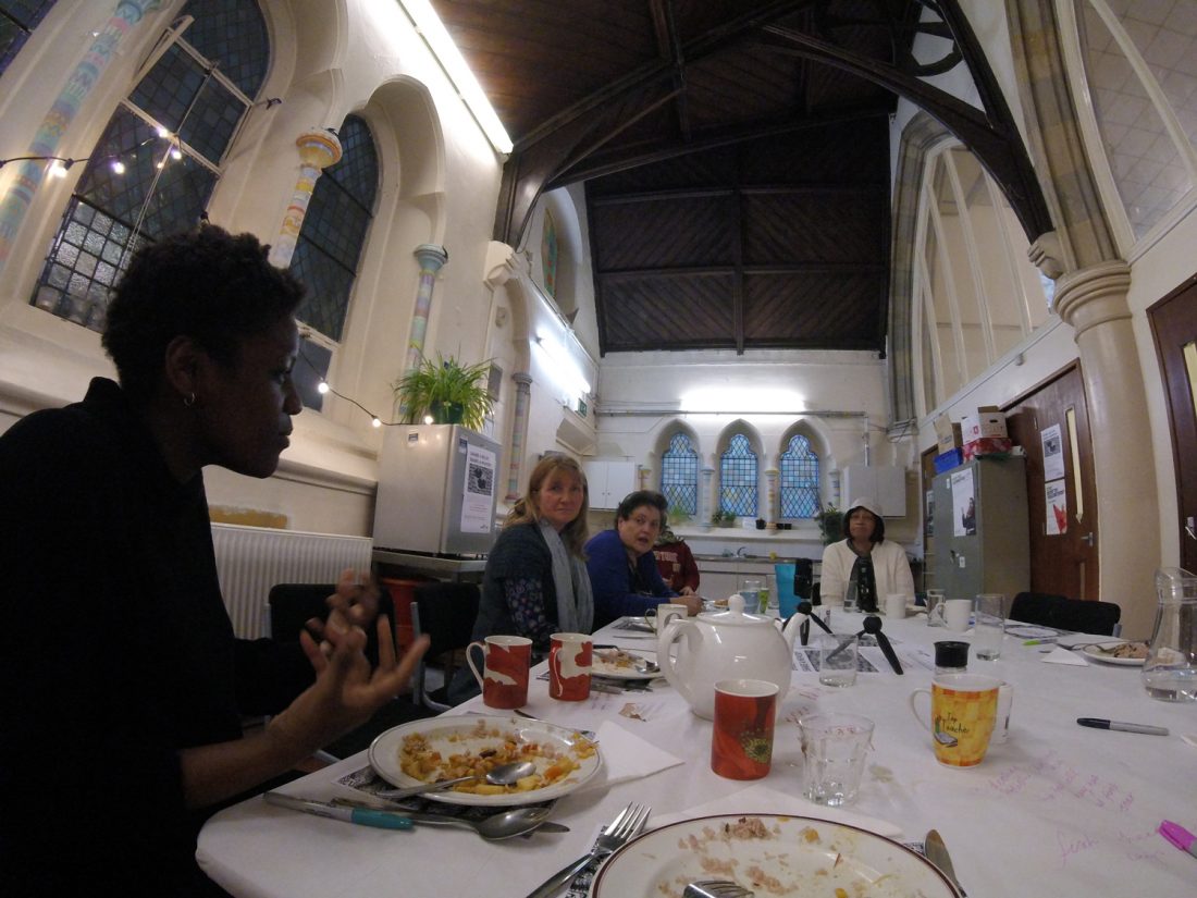 <p>Image: the group enjoy a meal at the Copleston Centre, image: Anna Merryfield and Shamica Ruddock, <em>The Archive is Personal</em>, 2018</p>
