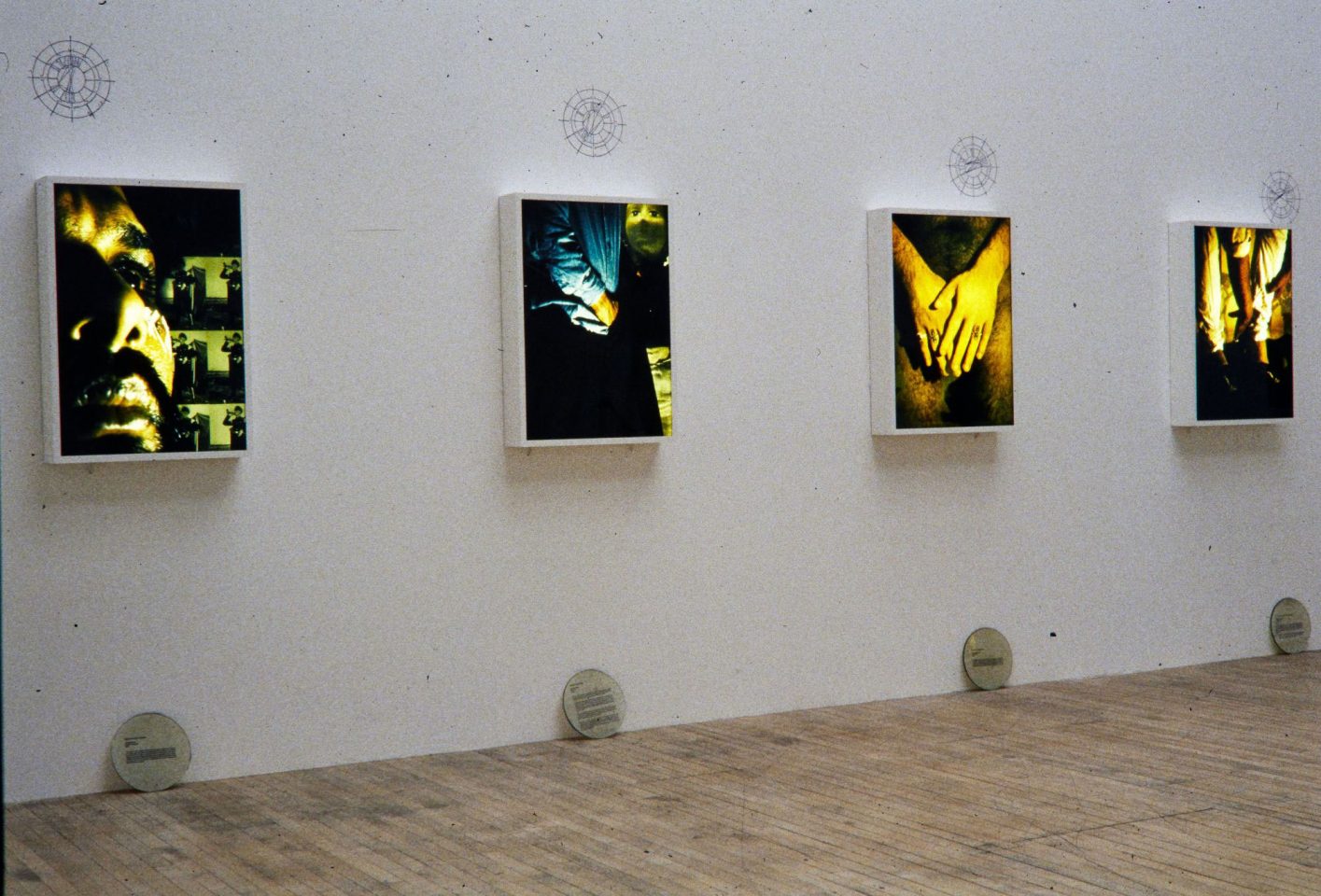 Installation view from Shaheen Merali&#8217;s 1994 exhibtion Channels, Echoes and Empty Chairs 
