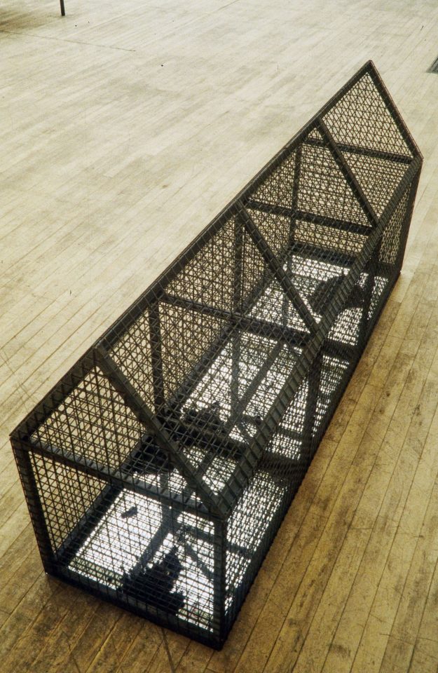 Installation view from Stuart Brisley&#8217;s 1996 exhibition Black.
