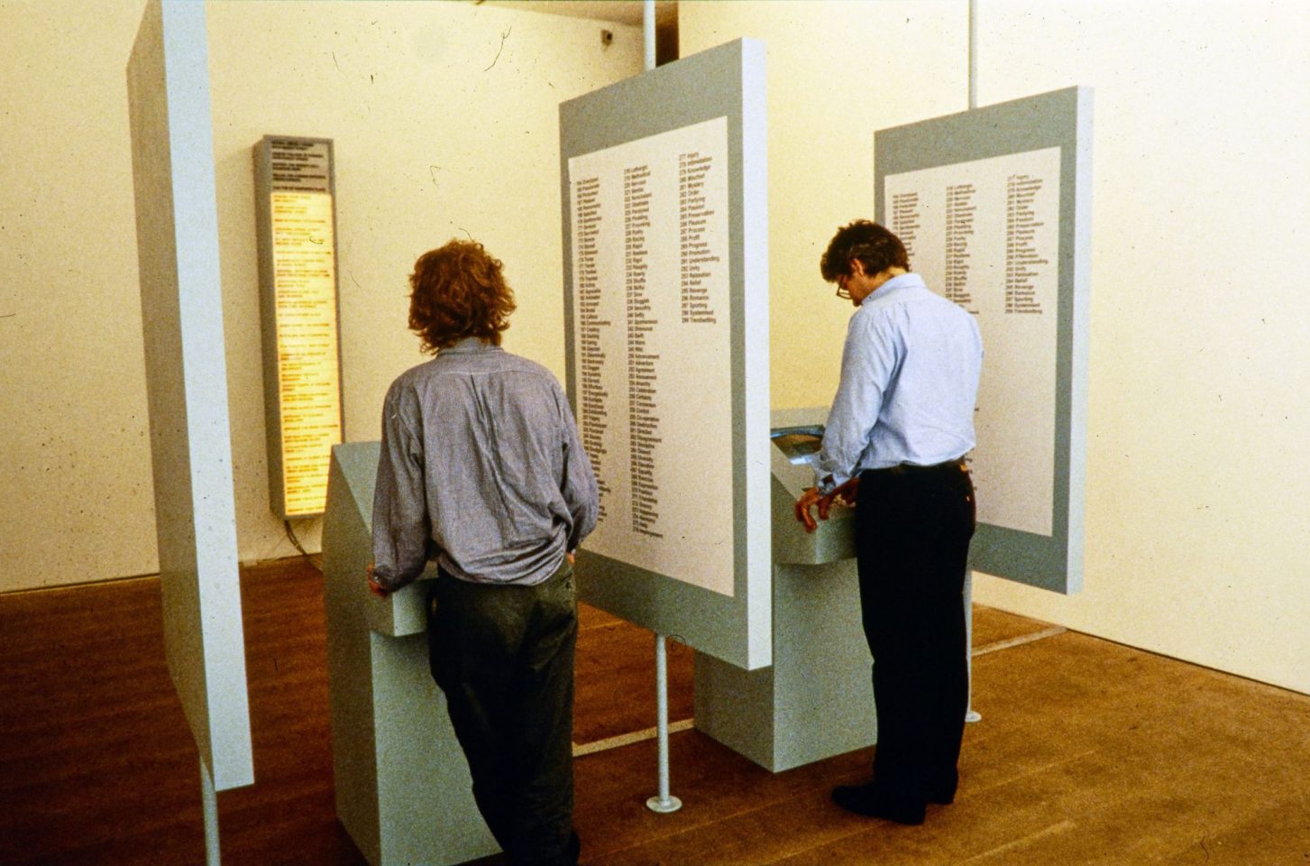 Installation view of Stephen Willats 1998 exhibition Changing Everything.
