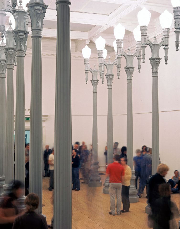 Installation view of Chris Burden&#8217;s 2006 exhibition Magnolia Double Lamps. Photo: Andy Stagg
