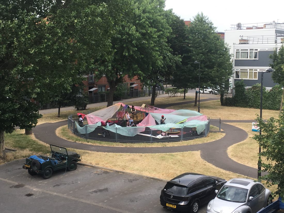 <p>Shepherd Manyika, <em>Let’s Decorate the Playground</em>, Elmington Estate. Photo: Samantha Lippett</p>
