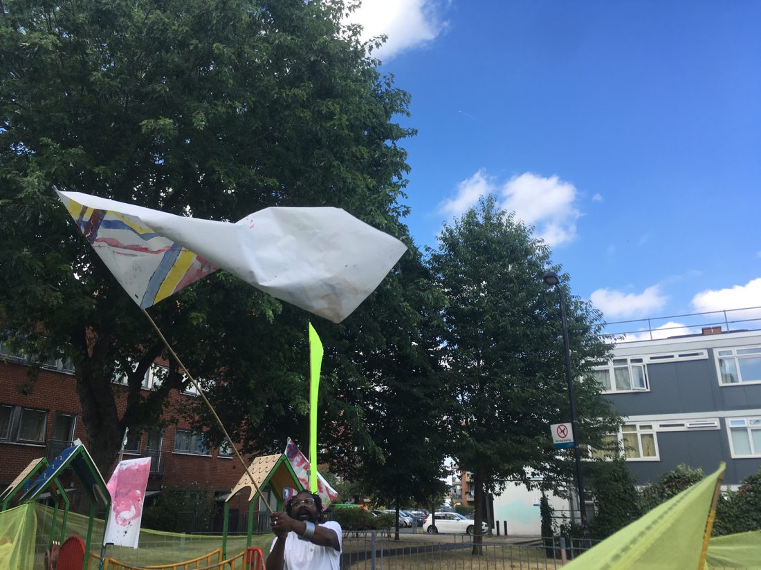 <p>Shepherd Manyika, <em>Let’s Decorate the Playground</em>, Elmington Estate. Photo: Samantha Lippett</p>
