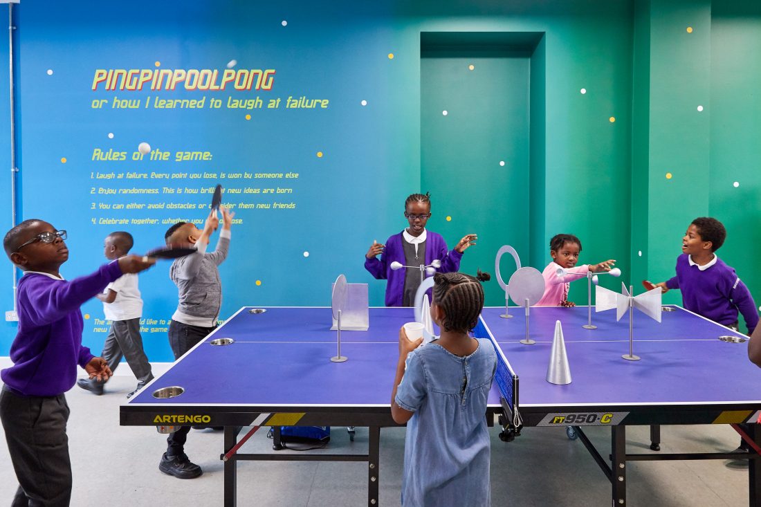 <p>Basim Magdy, <em>PINGPINPOOLPONG, or How I Learned to Laugh at Failure</em>, Art Block, 2018. Photo: Andy Stagg</p>