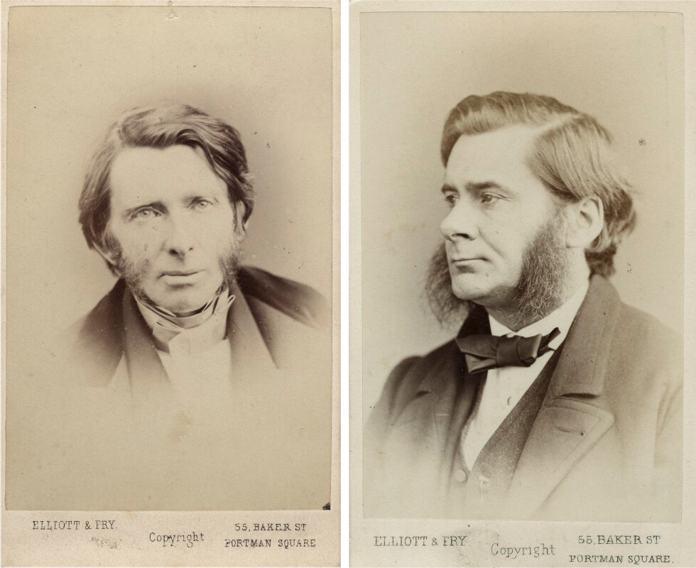 <p>Elliott &amp; Fry, <em>John Ruskin</em>, 1867. National Portrait Gallery/Elliott &amp; Fry, <em>Thomas Henry Huxley</em>, c. 1874. National Portrait Gallery</p>
