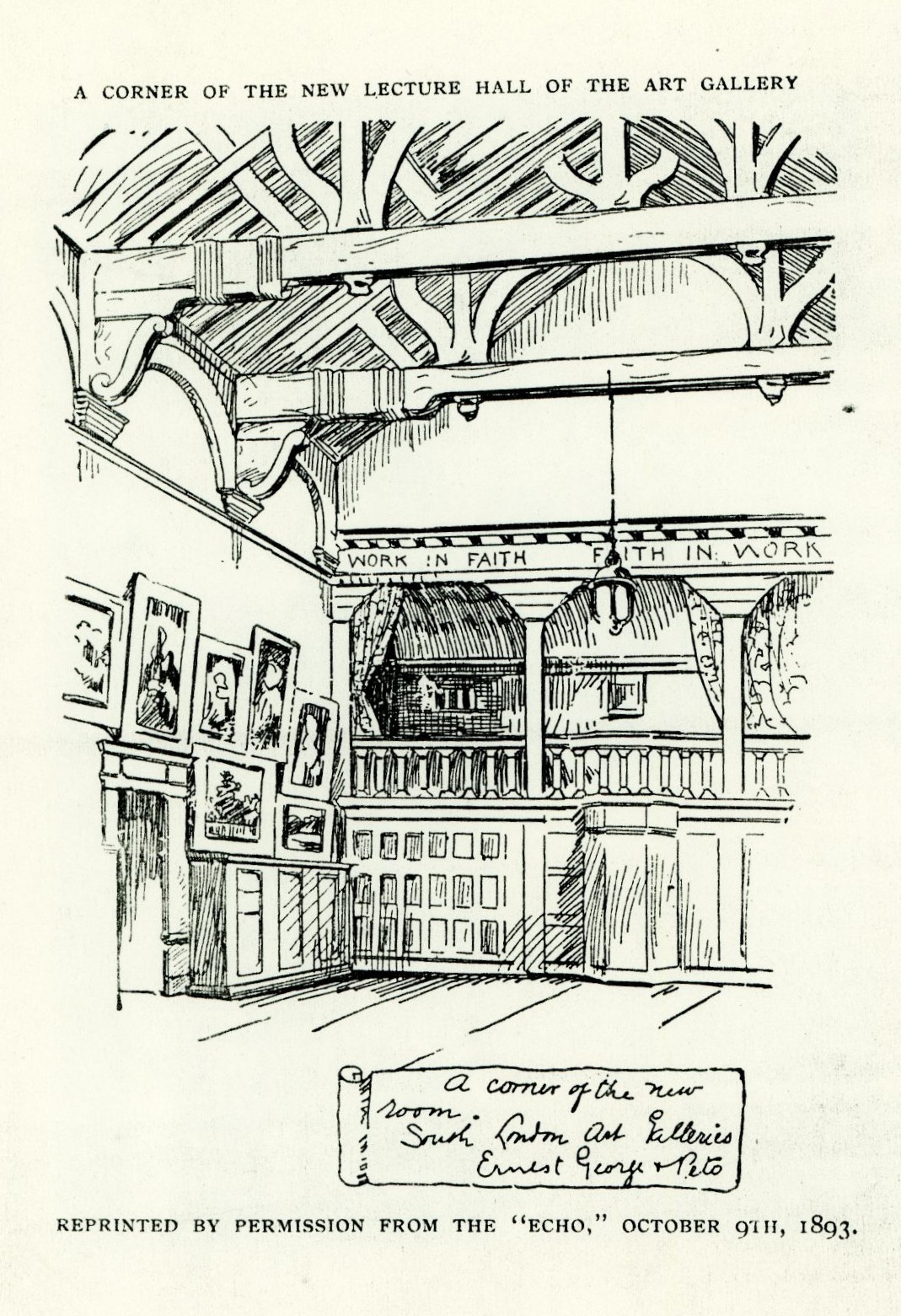 <p>A drawing of the Lecture Hall at the South London Art Gallery. South London Gallery Archive</p>
