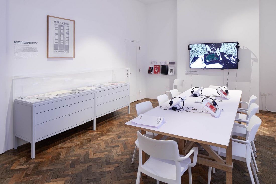 <p>Installation view of <em>Revisiting Women and Work, </em>Archive, South London Gallery Fire Station. Photo: Andy Stagg</p>
