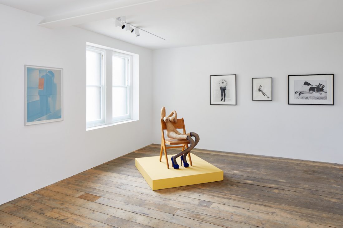 <p>Installation view: KNOCK KNOCK at South London Gallery (22 September – 18 November 2018)<br />
Pictured: <em>Campaign Volunteer </em>(2018) by Rosemarie Trockel,  <em>Yves</em> (2018) by Sarah Lucas and <em>Biological Clock 2</em>(1995), <em>Call Me</em> (1987) and <em>Seduction </em>(1985) by Lynn Hershman Leeson<br />
Photo: Andy Stagg</p>
