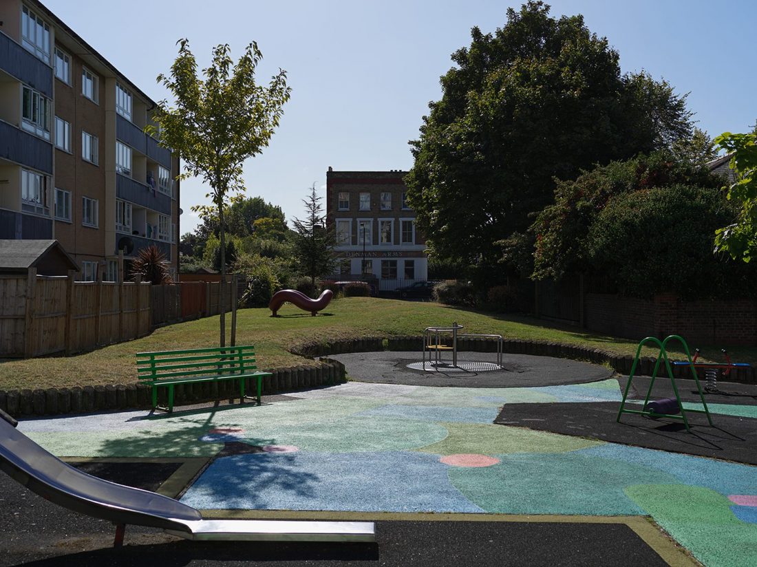 <p>Isamu Noguchi, <em>Play Sculpture</em>, 1975–76. Installation view on Pelican Estate, 2019. Collection of Danh Vo (background). Federico Herrero, <em>Playground</em>, 2016 (foreground). Photo: Nick Ash</p>