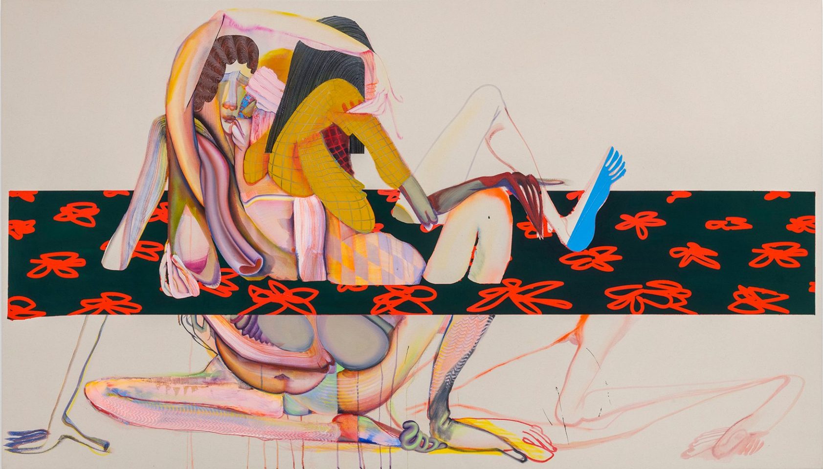 Image of the artist Christina Quarles' work 'For a Flaw / For a Flaw'. It shows two nude women in an abstract form.