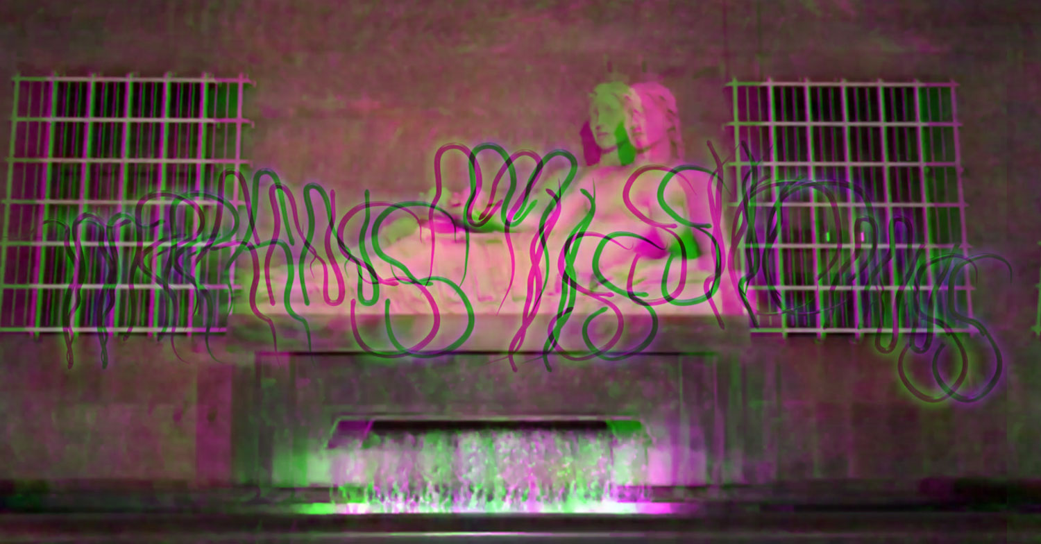 Blurry holographic animation with the word Transmissions spelled in snake-like letters