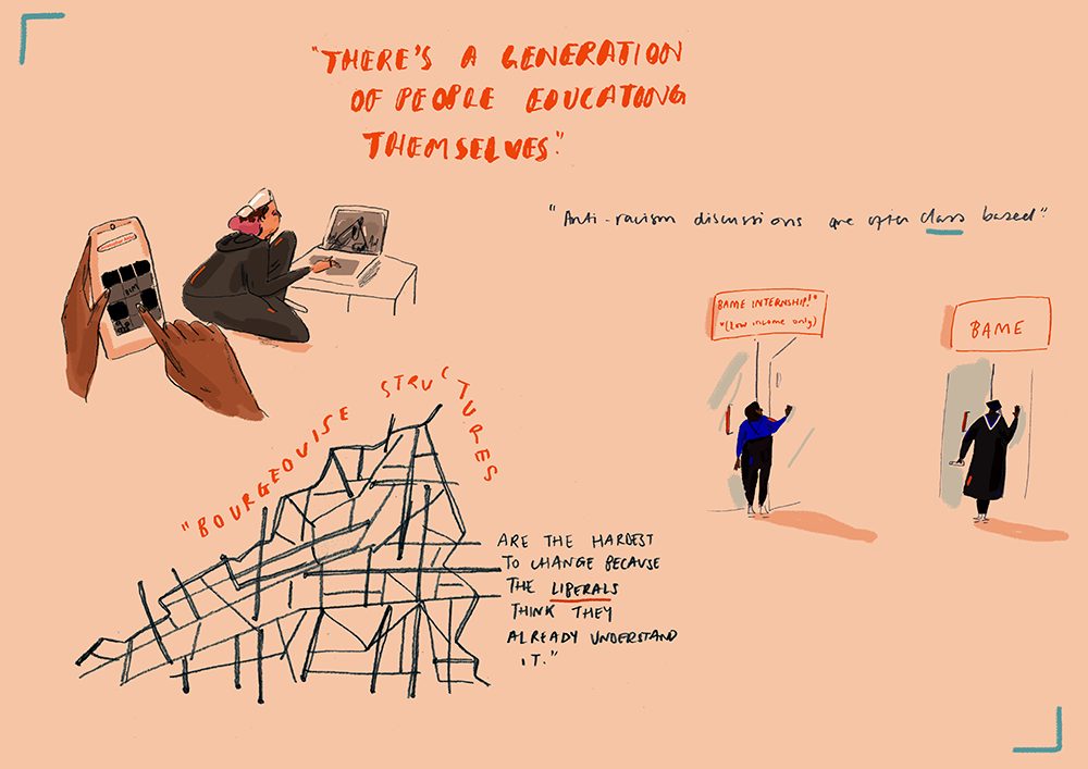 <p><i>Cultural Compensation Won’t Sustain Anti-racism. Illustrations by Jess Nash.</i></p>
