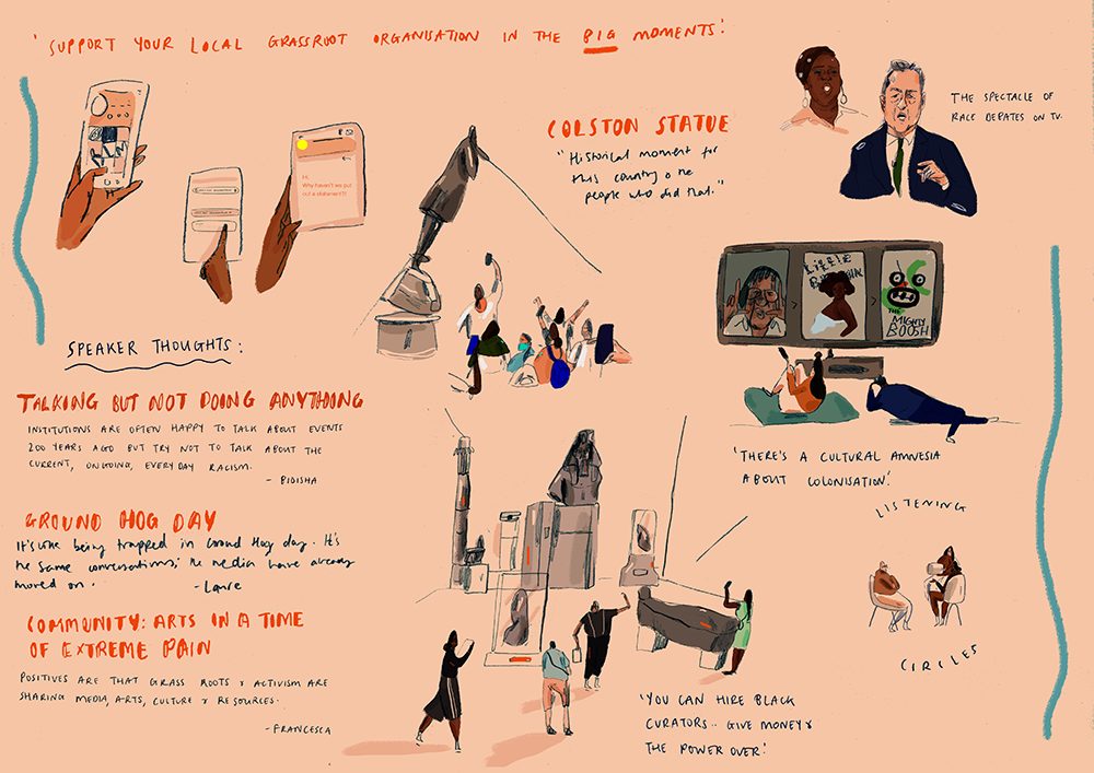 <p><i>Cultural Compensation Won’t Sustain Anti-racism. Illustrations by Jess Nash.</i></p>
