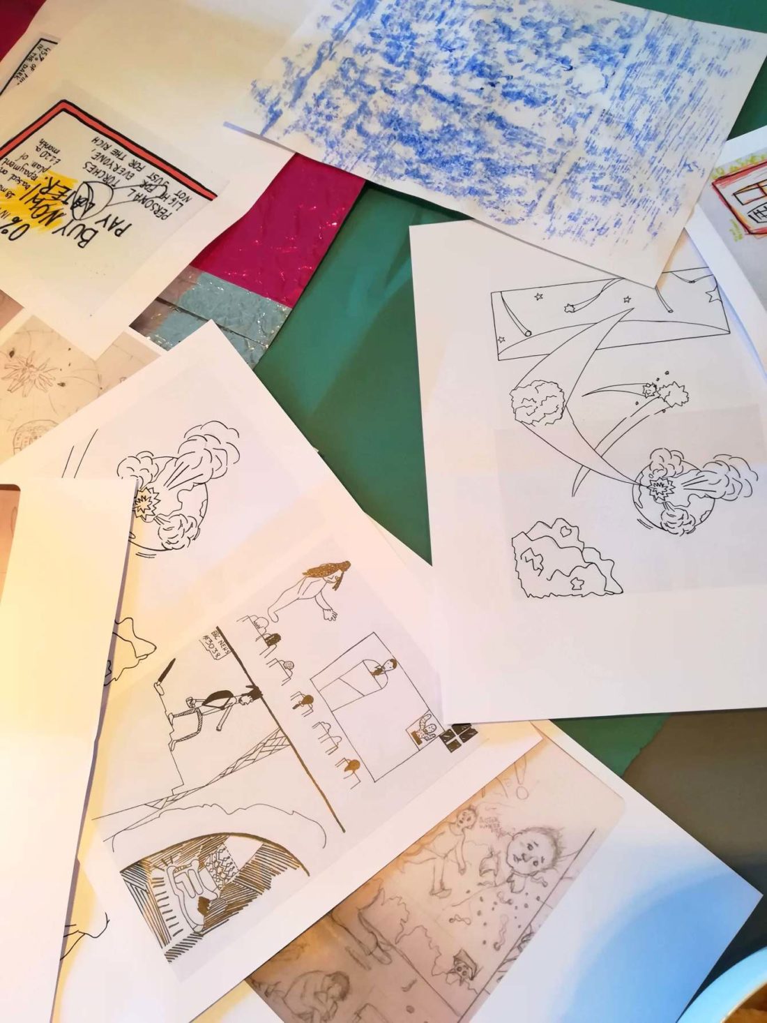 <p>Designs for the Art Assassins’ climate-fiction comic book</p>