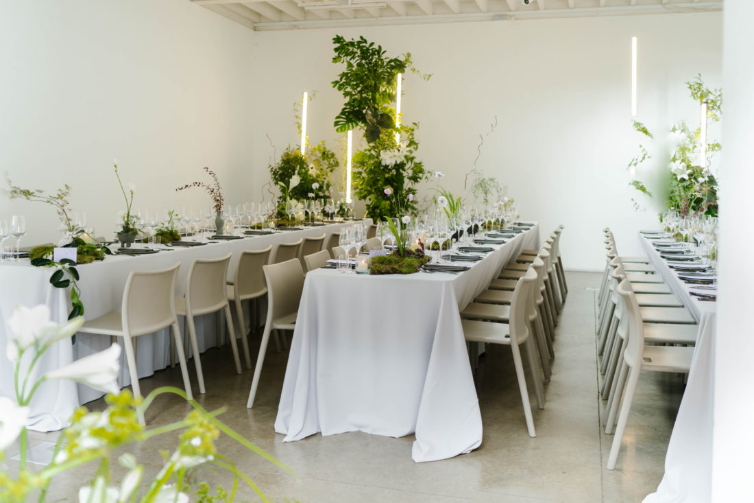 <p>The Clore Studio setup for a wedding dinner. Photo: Jessica Williams.</p>
