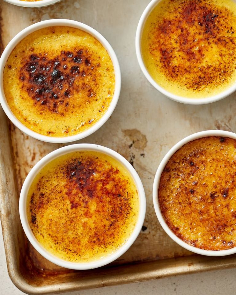 Creme brulee on a baking tray