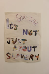 A collaged hand-made poster with the words It's Not Just About Slavery