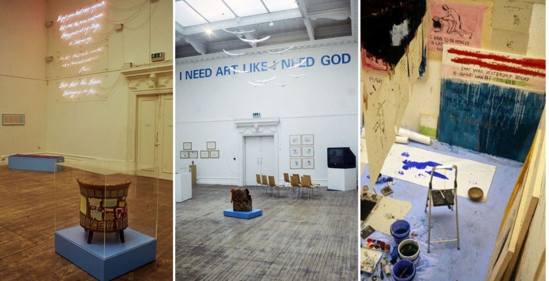 <p>Installation views of Tracey Emin’s exhibition <em>I Need Art Like I Need God </em>at the South London Gallery, 1997</p>
